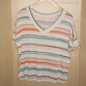 MTS Soft Stretchy White Padtel Striped Relaxed Fit Top Large